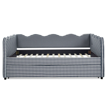 Gingham Daybed With USB Charging Port, Wave-Shaped Design