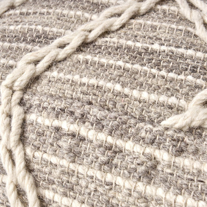 Modern Wool Rope Square Pouf Ottoman Floor Cushion - Gray / Ivory