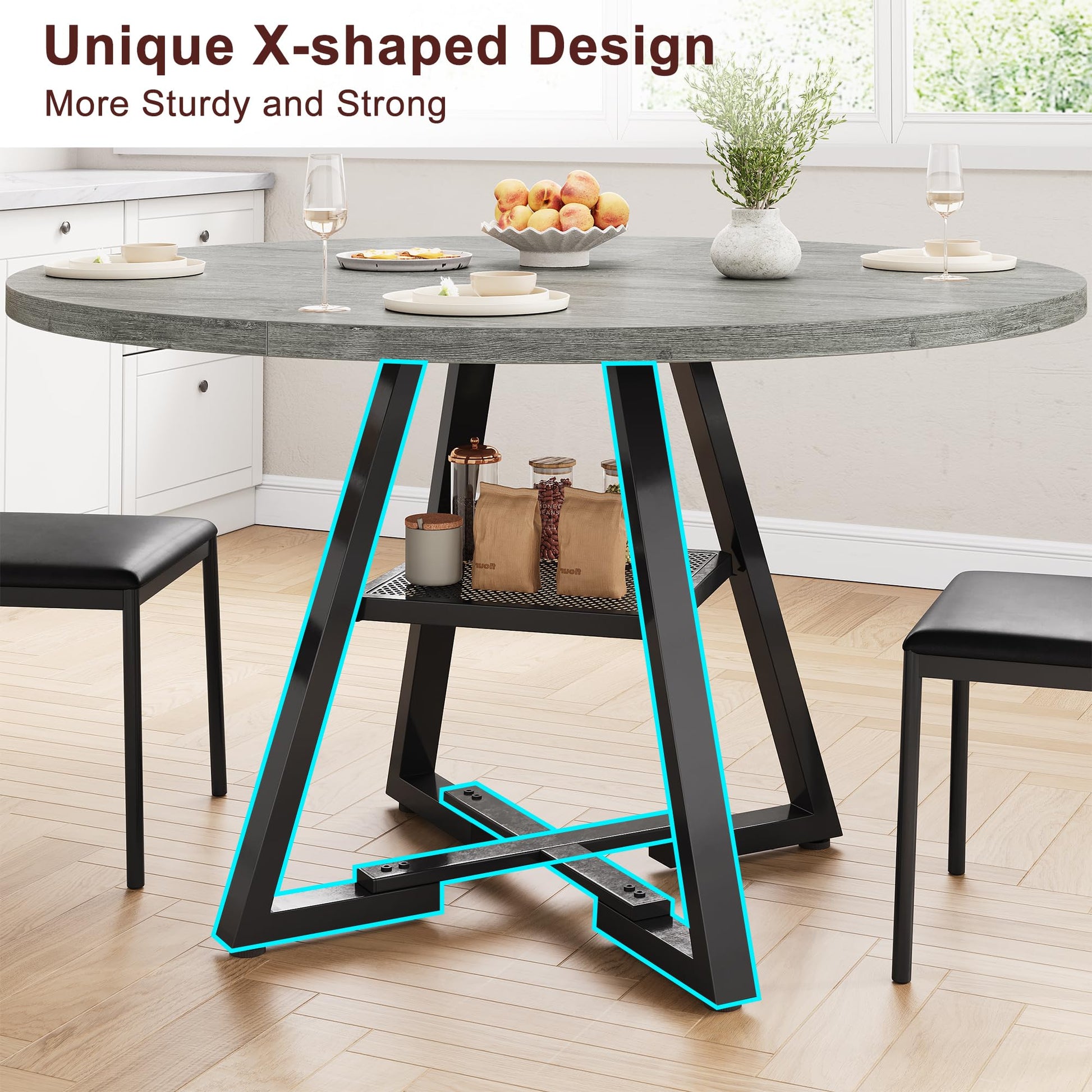 Jocoevol 51" Round Dining Table for 6,Kitchen Dining Room Circle Dinner Pedestal Table,Space Saving Wood Kitchen & Dining Room Furniture (Grey, 51In)