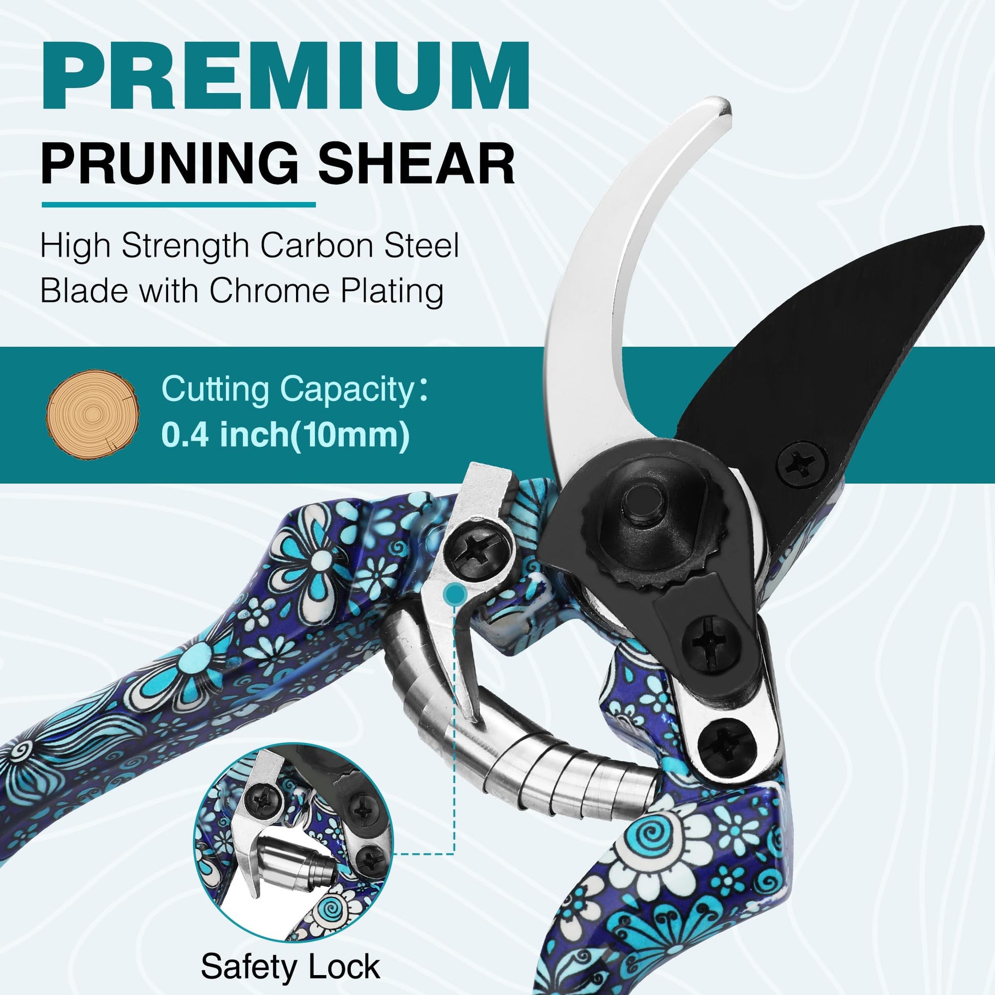 WORKPRO Aluminum Garden Tool Set, 4PCS Heavy Duty Hand Garden Tools with Box Include Trowel, Rake, Pruner, Garden Gloves, Blue Floral, Garden Gifts