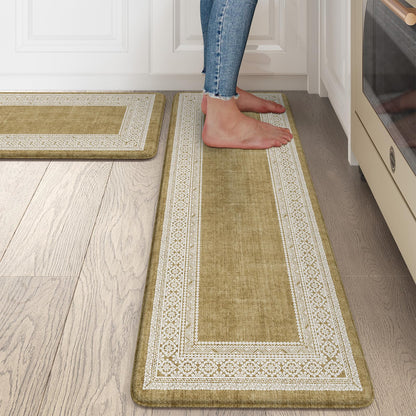 Ailsan Kitchen Mats for Floor Anti Fatigue,Cushioned Kitchen Floor Mats 2 PCS,Non Slip Kitchen Rug Waterproof,Memory Foam Kitchen Mat for Kitchen Sink Laundry,Khaki