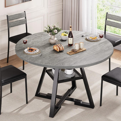 Jocoevol Round Dining Table for 4,Kitchen Dining Room Circle Dinner Pedestal Table,Space Saving Wood Kitchen & Dining Room Furniture (Grey, 47In)