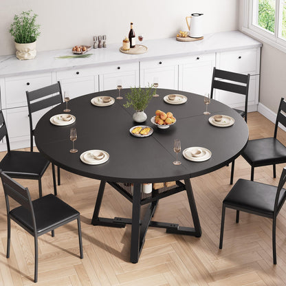 Jocoevol 51'' Round Dining Table for 6,Kitchen Dining Room Circle Dinner Pedestal Table,Space Saving Wood Kitchen & Dining Room Furniture (Black, 51In)