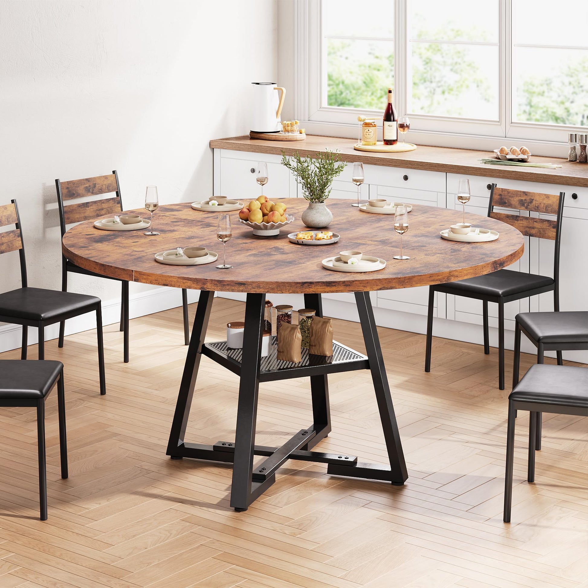 Jocoevol 51'' Round Dining Table for 6,Kitchen Dining Room Circle Dinner Pedestal Table,Space Saving Wood Kitchen & Dining Room Furniture (Vintage, 51In)