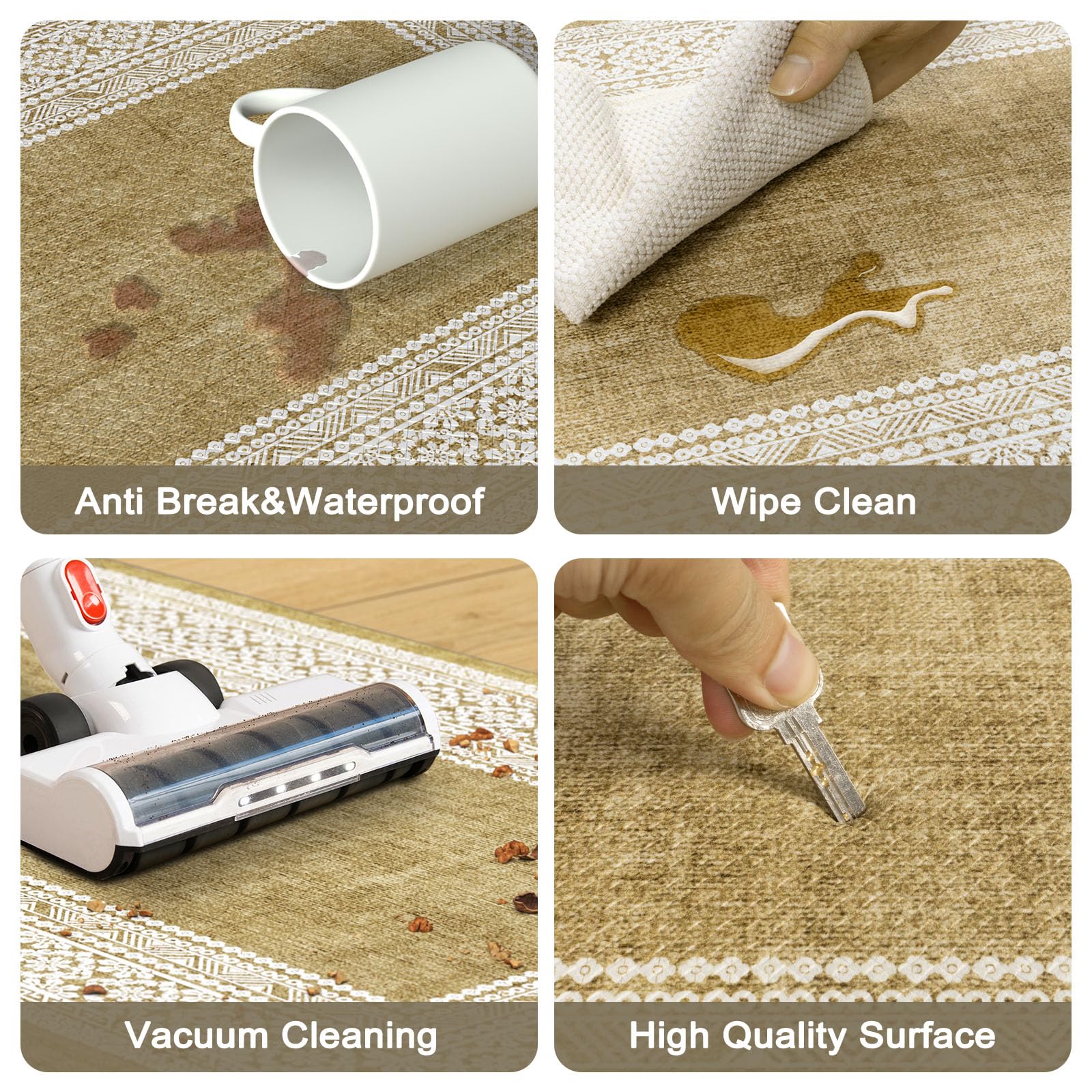 Ailsan Kitchen Mats for Floor Anti Fatigue,Cushioned Kitchen Floor Mats 2 PCS,Non Slip Kitchen Rug Waterproof,Memory Foam Kitchen Mat for Kitchen Sink Laundry,Khaki
