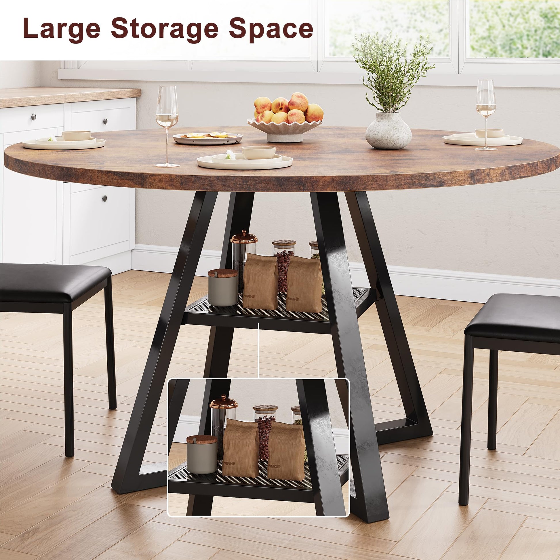Jocoevol Round Dining Table for 4,Kitchen Dining Room Circle Dinner Pedestal Table,Space Saving Wood Kitchen & Dining Room Furniture (Vintage, 42In)