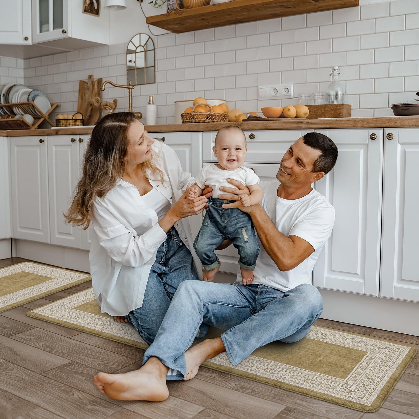 Ailsan Kitchen Mats for Floor Anti Fatigue,Cushioned Kitchen Floor Mats 2 PCS,Non Slip Kitchen Rug Waterproof,Memory Foam Kitchen Mat for Kitchen Sink Laundry,Khaki