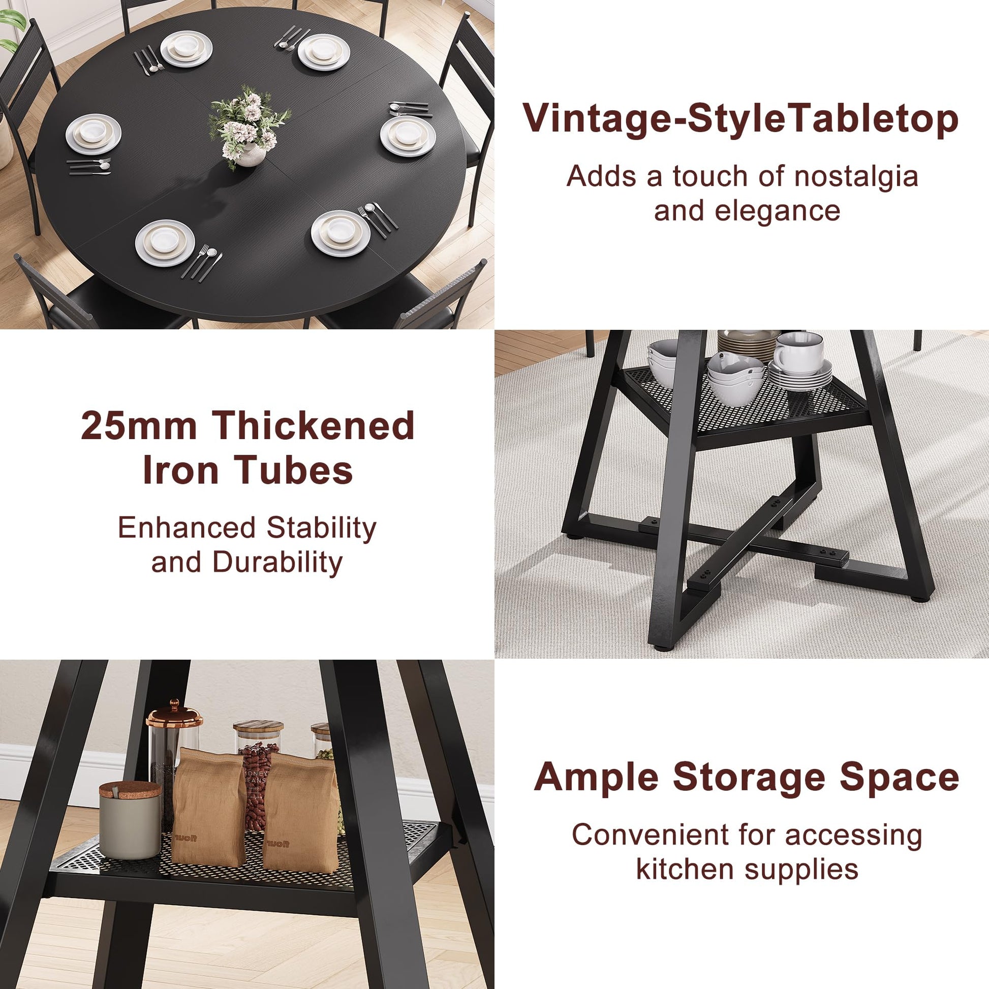 Jocoevol 51'' Round Dining Table for 6,Kitchen Dining Room Circle Dinner Pedestal Table,Space Saving Wood Kitchen & Dining Room Furniture (Black, 51In)