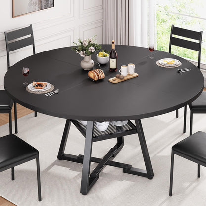 Jocoevol 51'' Round Dining Table for 6,Kitchen Dining Room Circle Dinner Pedestal Table,Space Saving Wood Kitchen & Dining Room Furniture (Black, 51In)