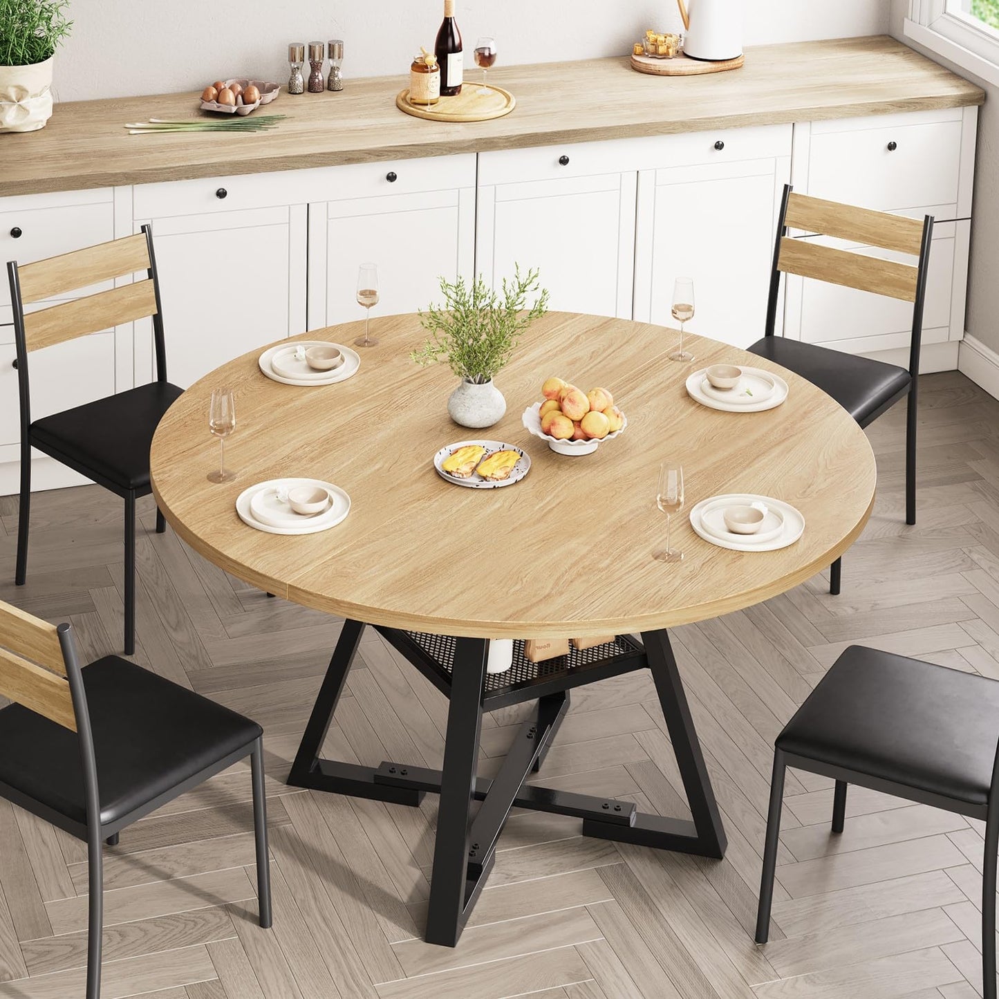 Jocoevol 42'' Round Dining Table for 4,Kitchen Dining Room Circle Dinner Pedestal Table,Space Saving Wood Kitchen & Dining Room Furniture (Natual Wood, 42In)