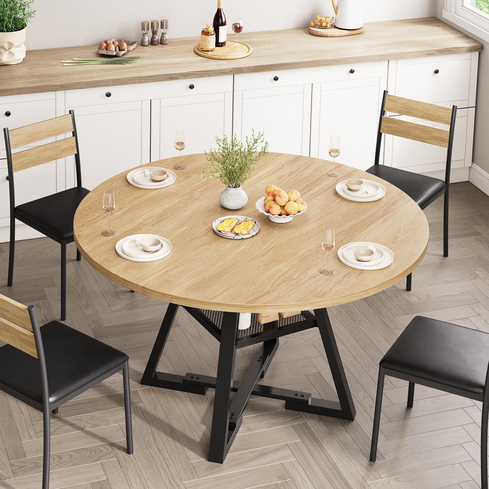 Jocoevol 42'' Round Dining Table for 4,Kitchen Dining Room Circle Dinner Pedestal Table,Space Saving Wood Kitchen & Dining Room Furniture (Natual Wood, 42In)