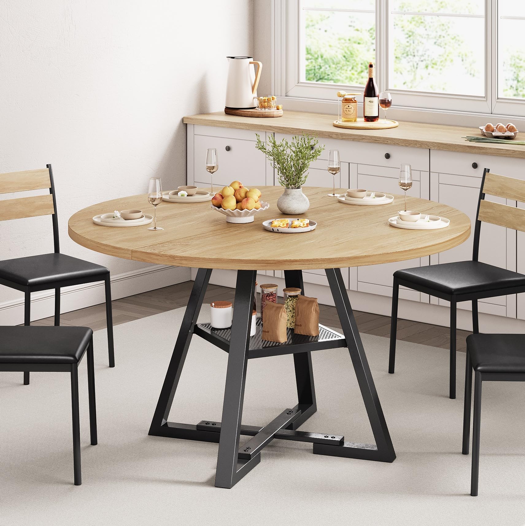 Jocoevol 42'' Round Dining Table for 4,Kitchen Dining Room Circle Dinner Pedestal Table,Space Saving Wood Kitchen & Dining Room Furniture (Natual Wood, 42In)