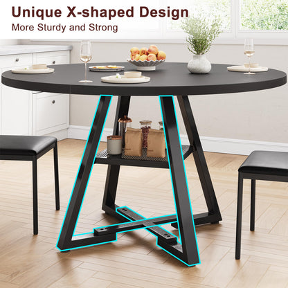 Jocoevol 51'' Round Dining Table for 6,Kitchen Dining Room Circle Dinner Pedestal Table,Space Saving Wood Kitchen & Dining Room Furniture (Black, 51In)