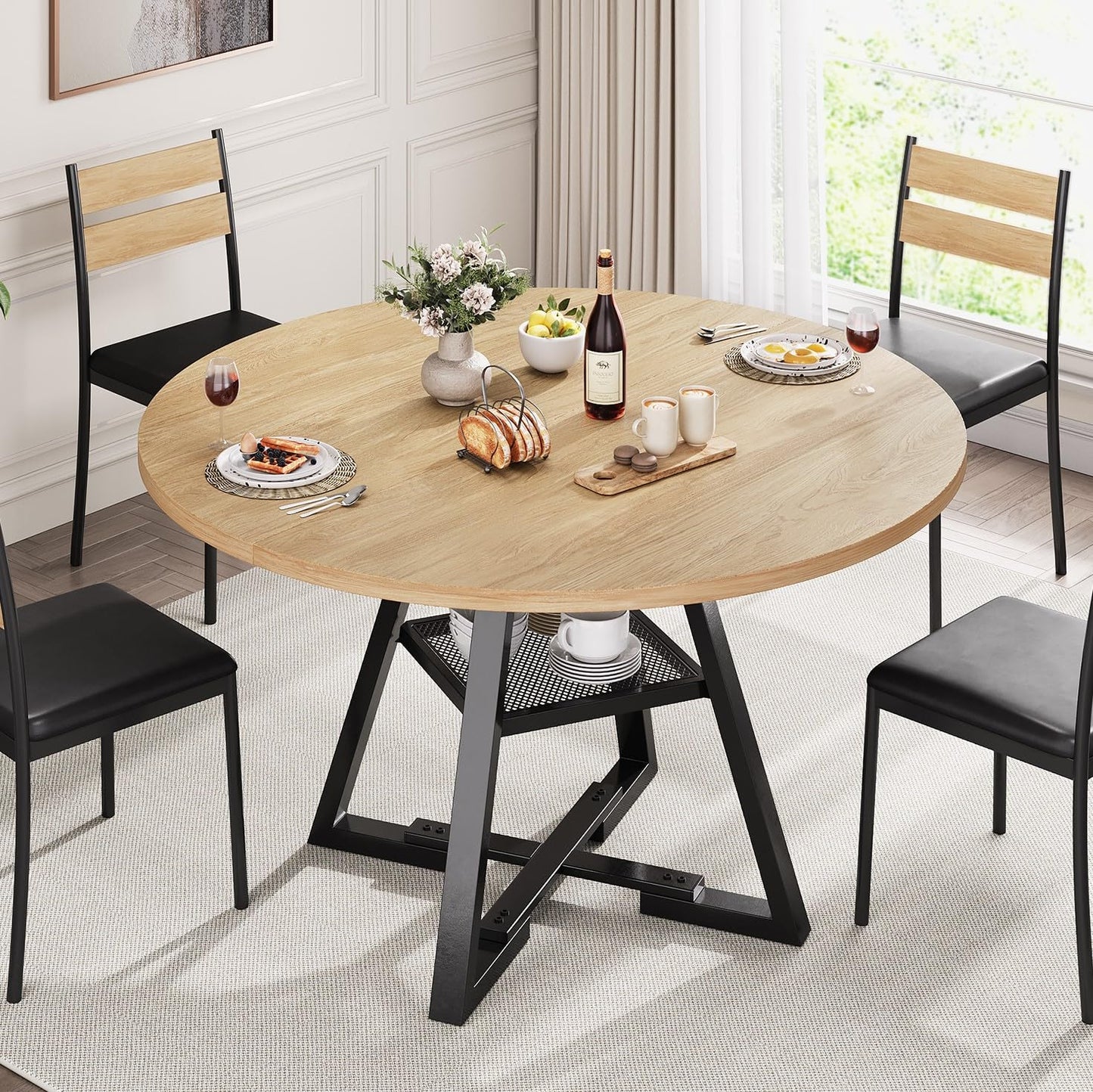 Jocoevol 42'' Round Dining Table for 4,Kitchen Dining Room Circle Dinner Pedestal Table,Space Saving Wood Kitchen & Dining Room Furniture (Natual Wood, 42In)