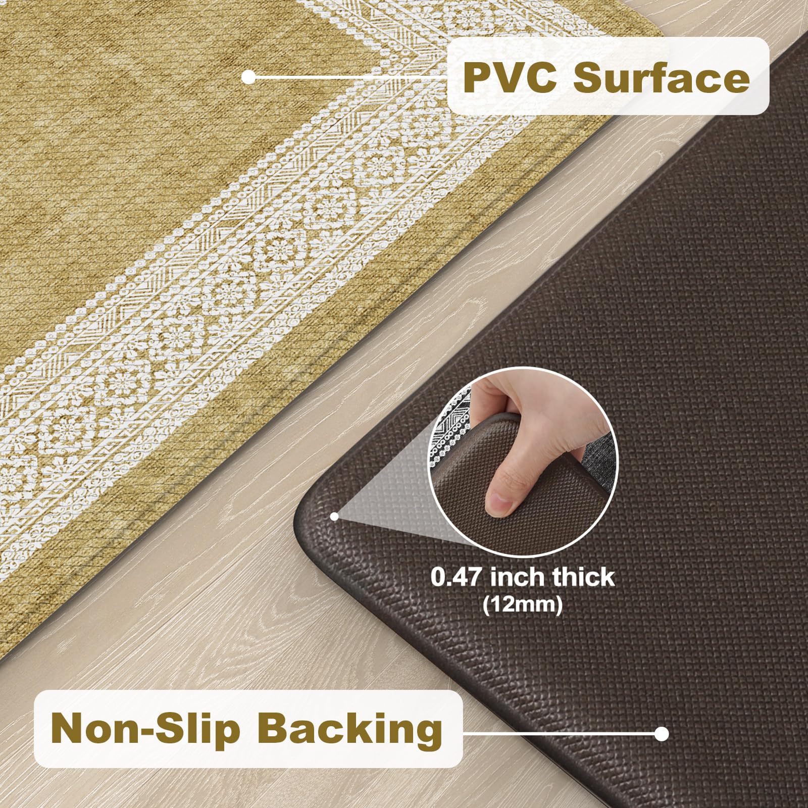 Ailsan Kitchen Mats for Floor Anti Fatigue,Cushioned Kitchen Floor Mats 2 PCS,Non Slip Kitchen Rug Waterproof,Memory Foam Kitchen Mat for Kitchen Sink Laundry,Khaki
