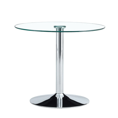 Modern Minimalist Circular Glass Dining Table With Electroplated Metal Legs 35" Diameter - Transparent