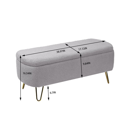 Storage Ottoman Bench For End Of Bed Legs, Modern Camel Faux Fur Entryway Bench Upholstered Padded With Storage For Living Room Bedroom