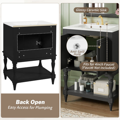 Modern Bathroom Vanity With Sink, Rectangular Cabinet With Open Shelf And Closed Storage