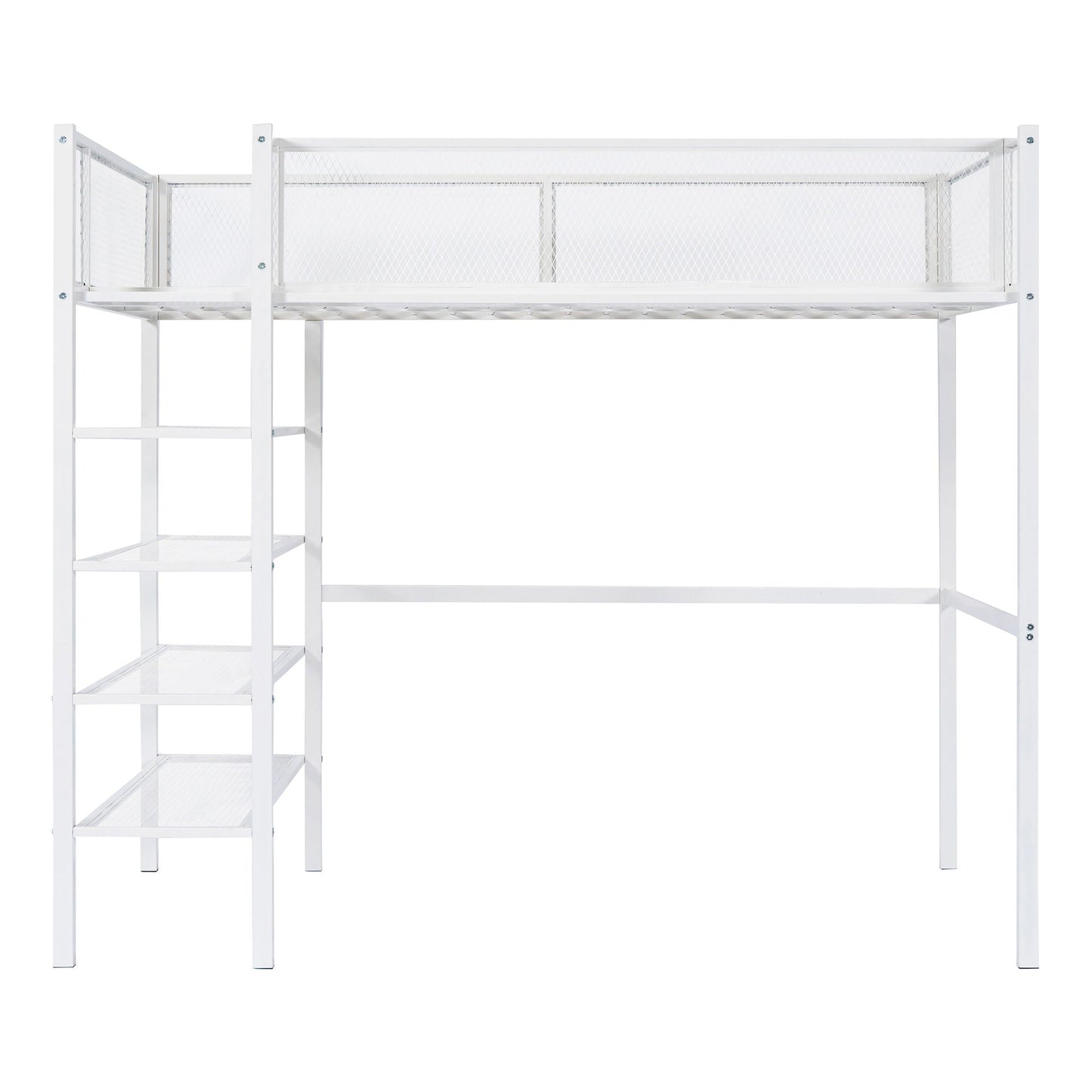 Loft Bed With 4 Tier Shelves And Storage