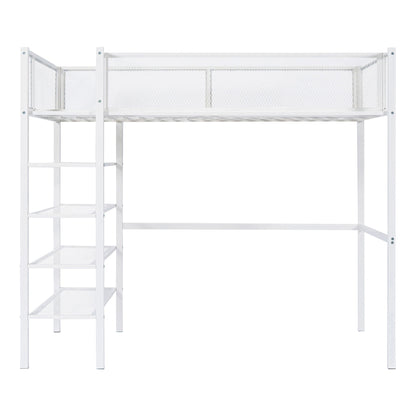 Loft Bed With 4 Tier Shelves And Storage