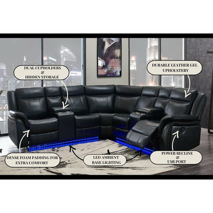 Jupiter - Leather Sectional - Black