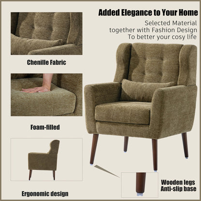 Modern Accent Chair, Arm Chairs For Living Room, Upholstered Mordern Armchair, Comfy Soft Padded Lounge Chair In Small Space, Bedroom, With Pillow, Solid Wood Leg