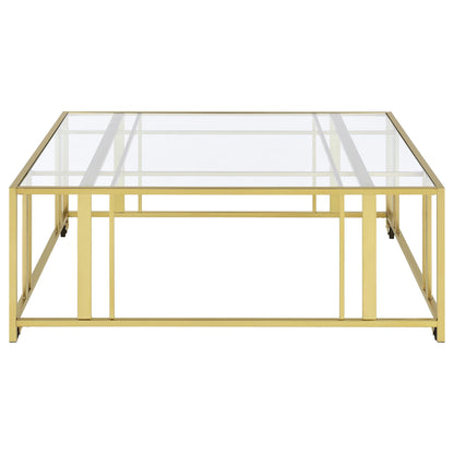 Adri Square Glass Top Coffee Table with Casters Matte Brass