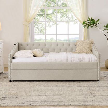 Upholstered Daybed With USB Charging & Pull Out Bed