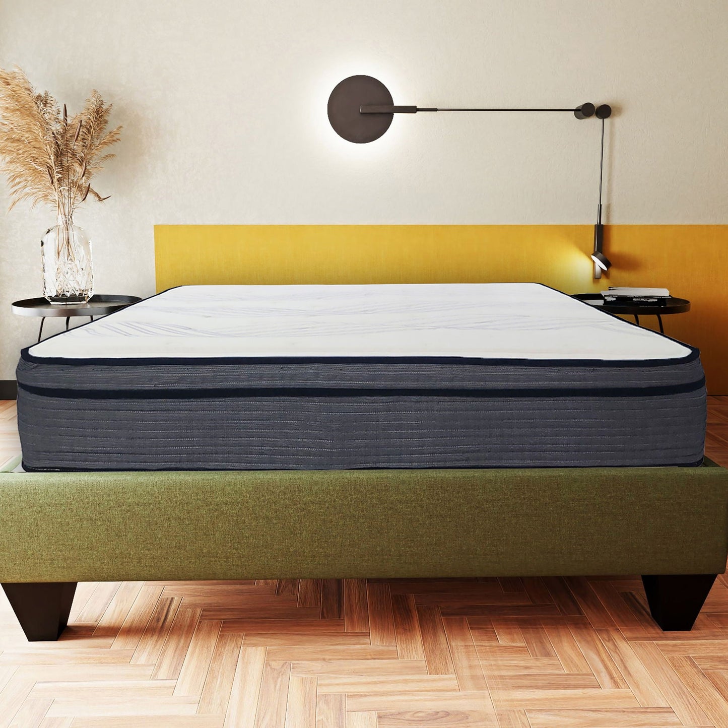 Hybrid Plush Foam Mattress, Soft Polyester Knit Cover, Multi Layer Foam Mattress - White / Gray - King