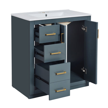 Ceramic Sink Combo, Freestanding Vanity Set With 3 Drawers & Soft Closing Doors