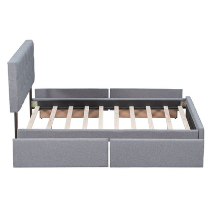 Upholstered Platform Bed With Classic Headboard And Drawers, No Box Spring Needed