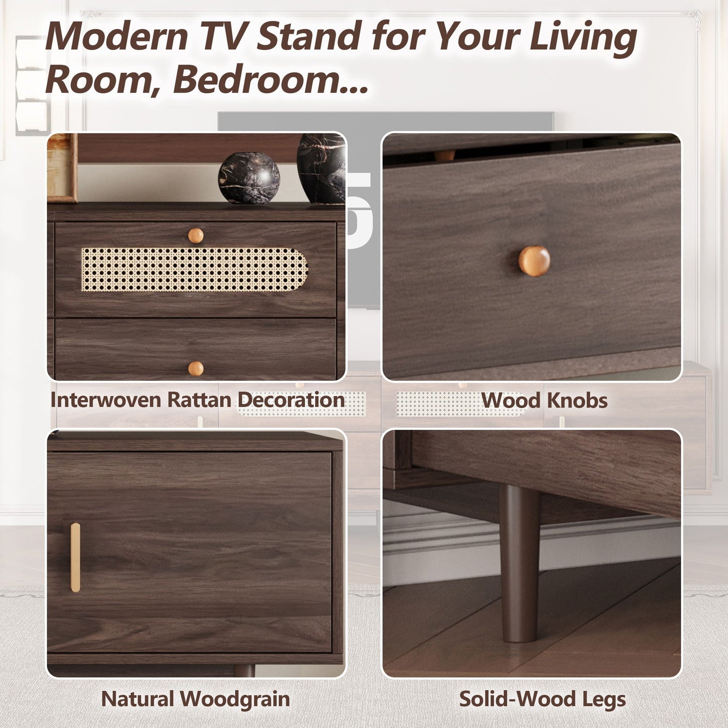TV Stand With Drawers, Accent Entertainment Center For Living Room - Dark Brown