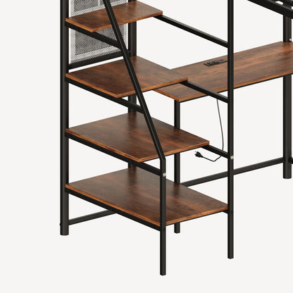 Metal Loft Bed With Built - In Charging Station And LED Light