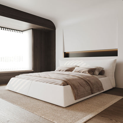 King Size Platform Bed With Special-Shaped Headboard - Cream