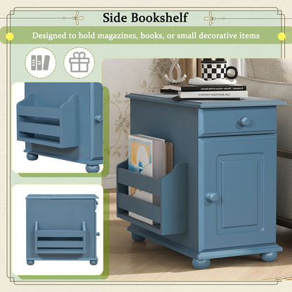 Vintage Flip Top Side Table With USB Ports