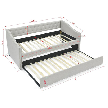 Upholstered Tufted Daybed With Drawers, Waved Arms