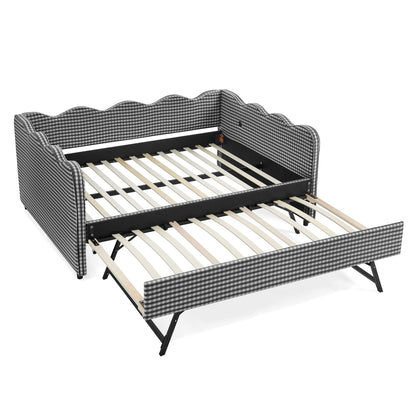 Gingham Daybed With USB Charging Port, Wave-Shaped Design