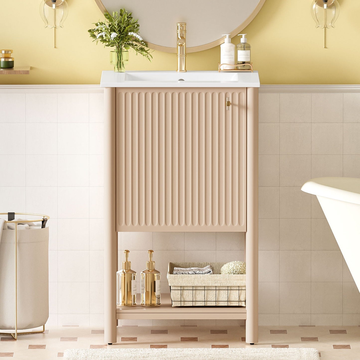 Bathroom Vanity With Sink, Freestanding Single Cabinet Set - Cream White