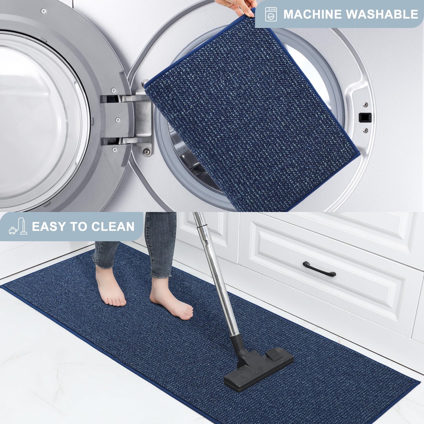 BEQHAUSE Kitchen Runner Rugs 24"x60", Non-Slip Kitchen Mats for Floor, Super Absorbent and Stain Resistant Kitchen Rugs, Machine Washable Rugs for Kitchen, Hallway, Laundry & Sink, Blue