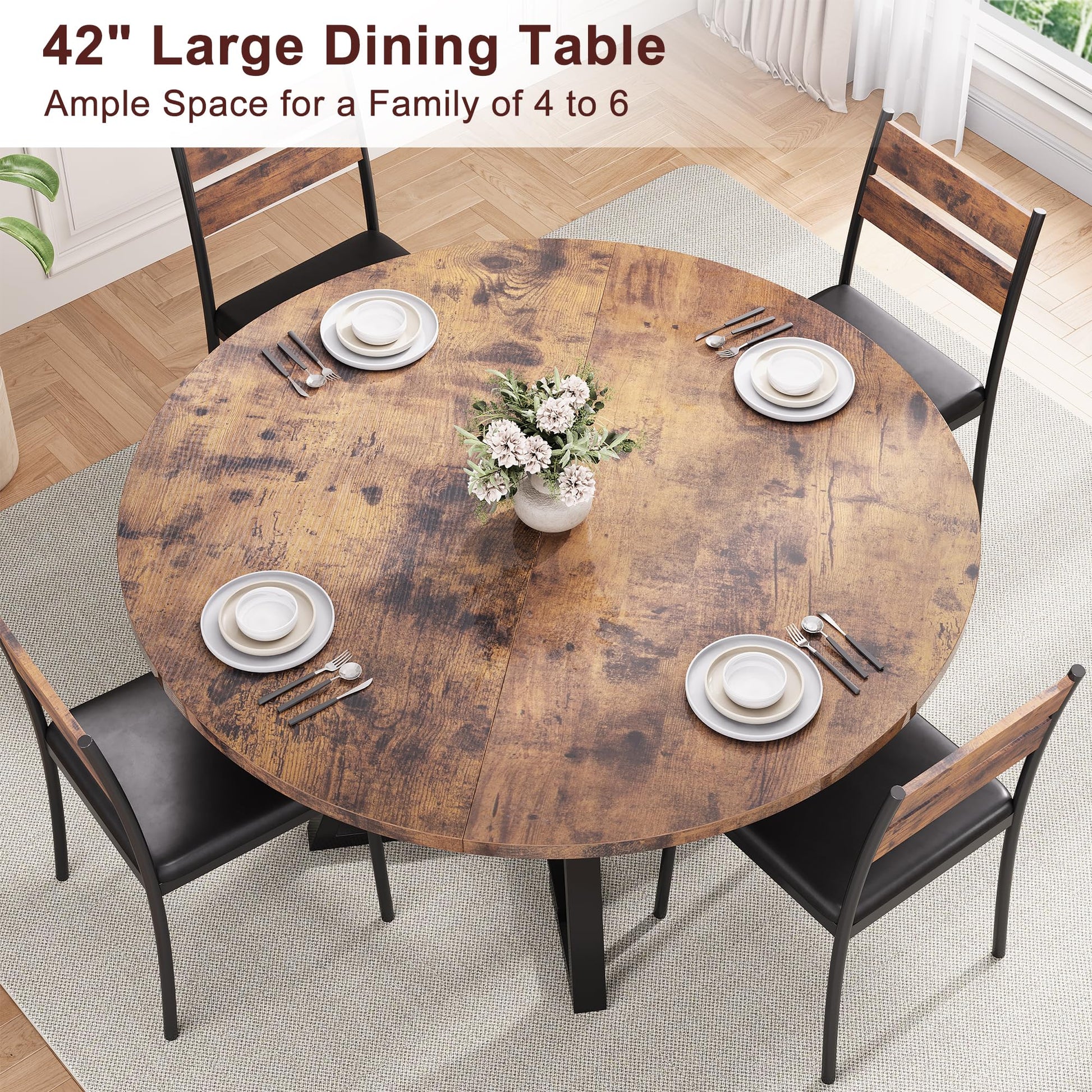 Jocoevol Round Dining Table for 4,Kitchen Dining Room Circle Dinner Pedestal Table,Space Saving Wood Kitchen & Dining Room Furniture (Vintage, 42In)