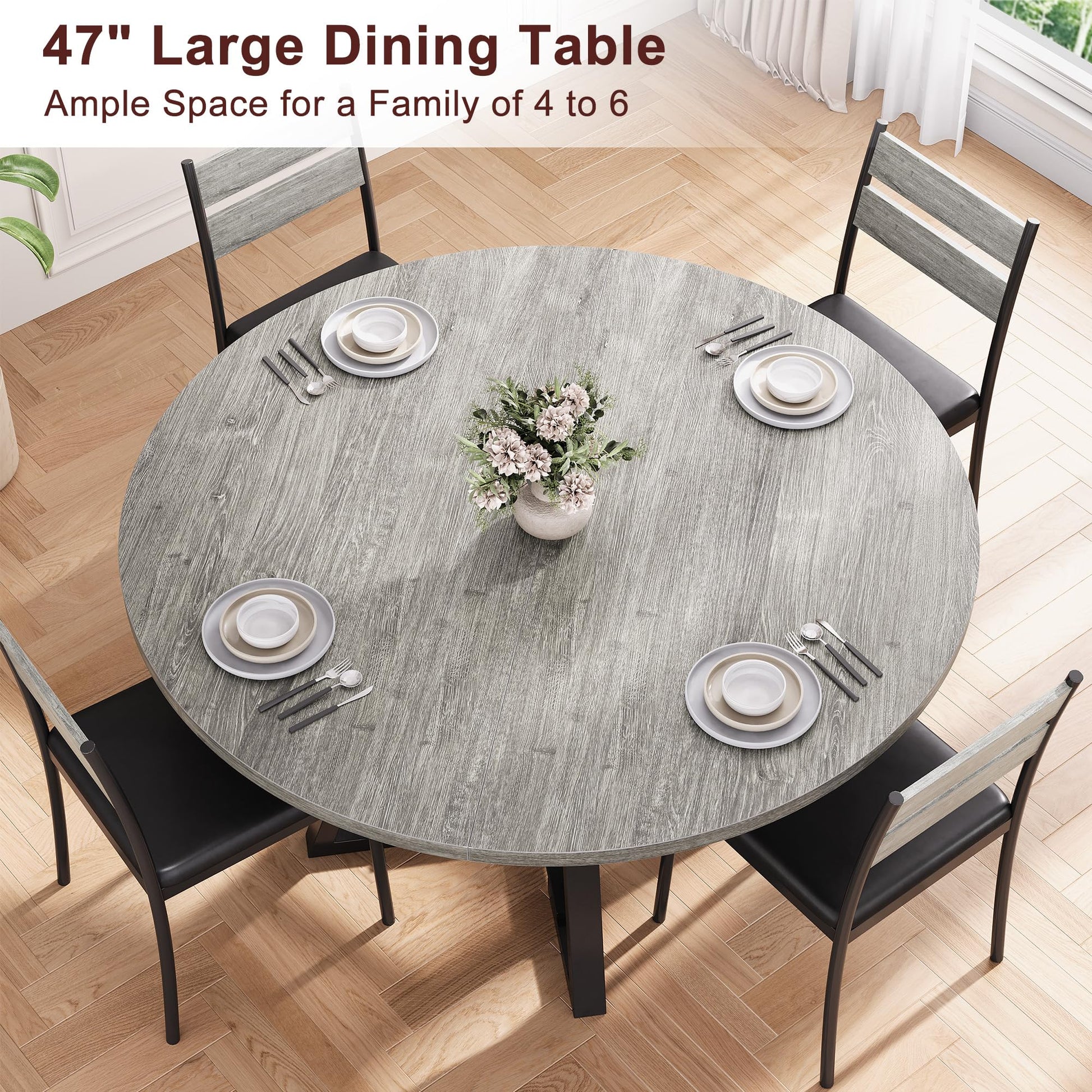 Jocoevol Round Dining Table for 4,Kitchen Dining Room Circle Dinner Pedestal Table,Space Saving Wood Kitchen & Dining Room Furniture (Grey, 47In)