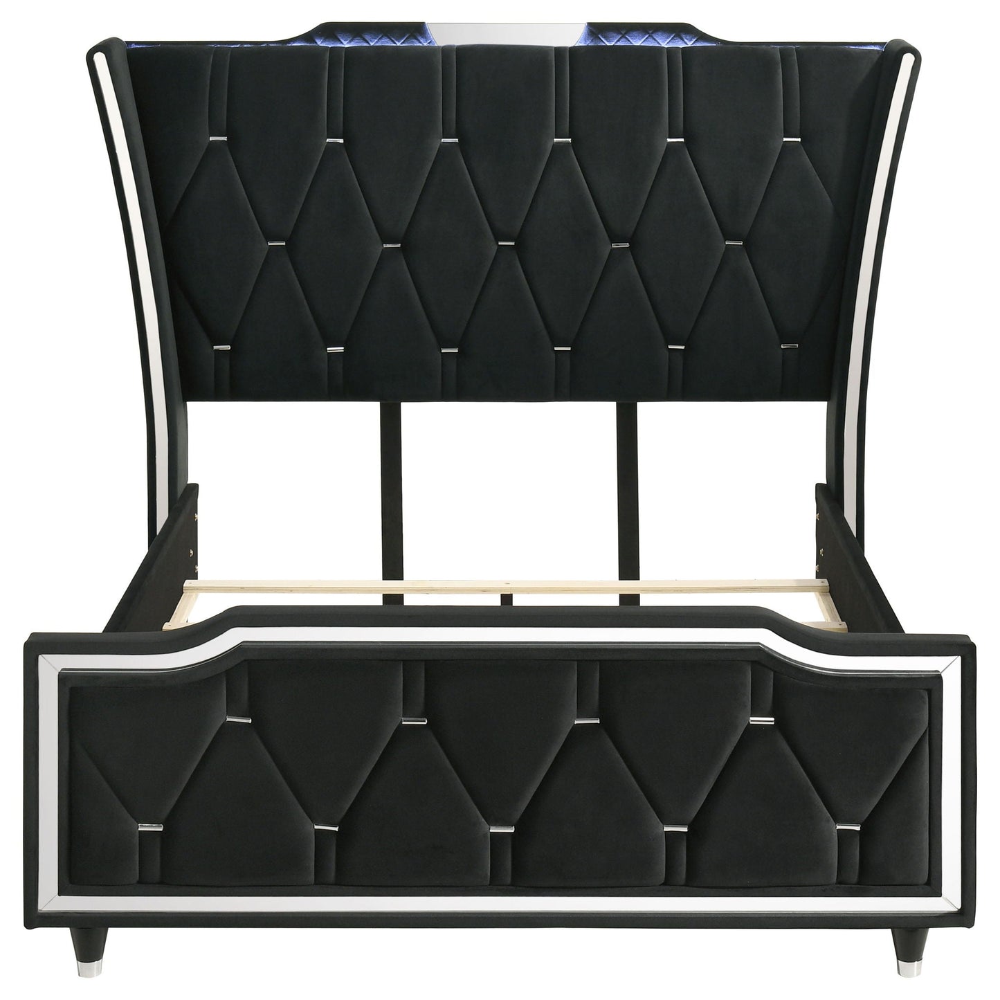 Lorient Queen LED Upholstered Wingback Bed Black