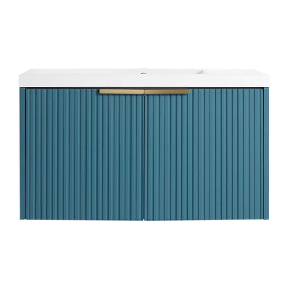 Contemporary Wall Mounted Bathroom Vanity With Resin Double Sink
