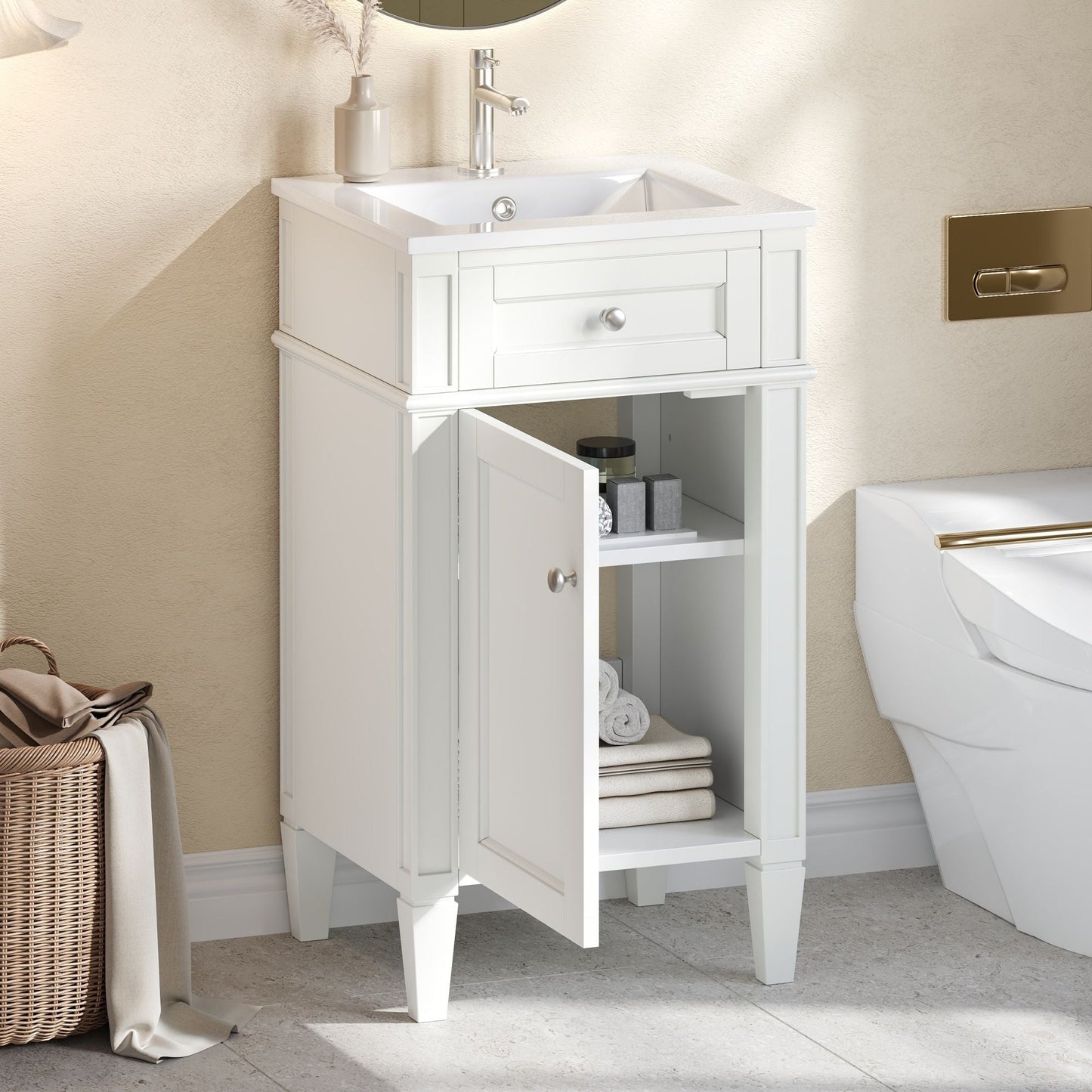 French Style Bathroom Vanity With Sink, Soft-Closing Door, Adjustable Shelf, Rectangular Design