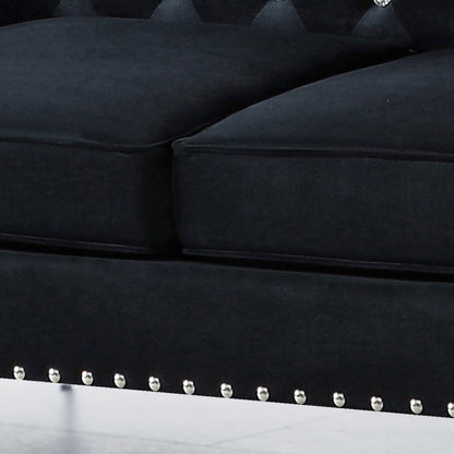 Wide Sofa With Jeweled Buttons Square Arm, 2 Pillows