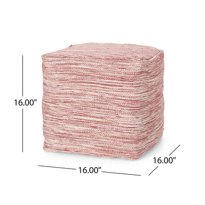 Enigma - Yarn And Cotton Square Pouf Ottoman With Polystyrene Beads - Red / White