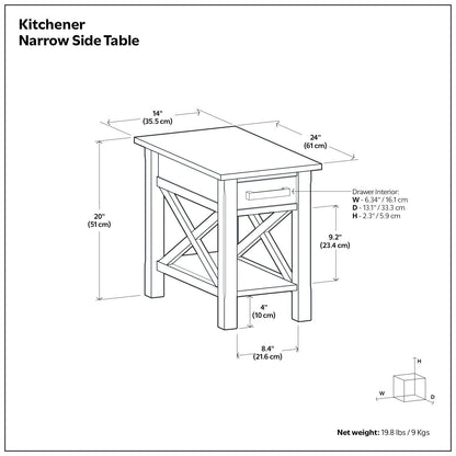 Kitchener - Narrow Side Table - Warm Walnut Brown