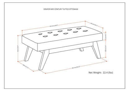 Draper - Upholstered Mid Century Tufted Ottoman Bench