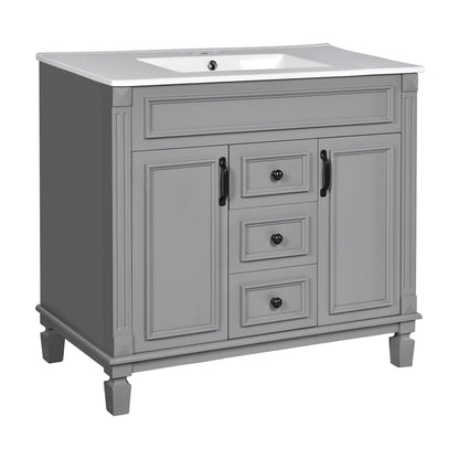 Bathroom Vanity With Top Sink, Basin On Cabinet With 2 Soft Closing Doors And 2 Drawers