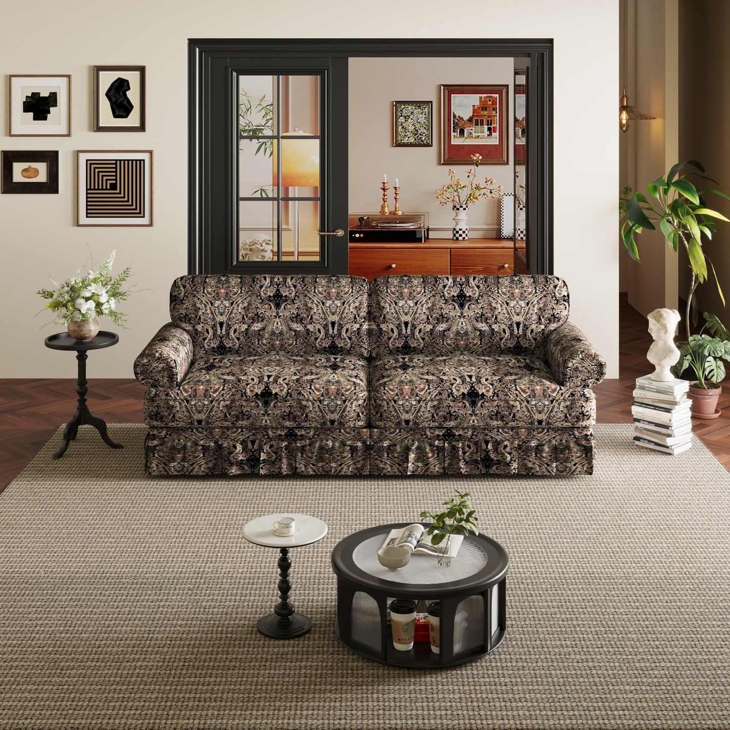 Luxuriously Comfortable Cloud Couch Sofa With Elegant Rolled Arms & Pleated Skirt Design